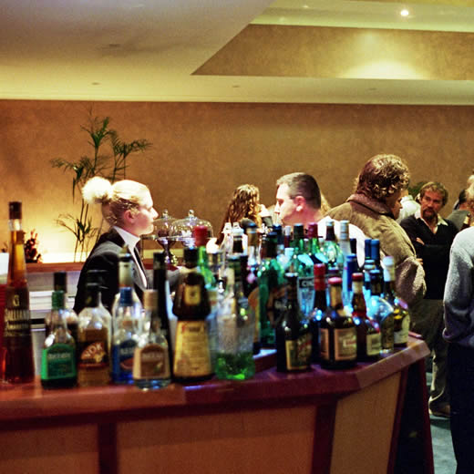 A large bar featuring local wines and a large choice of options